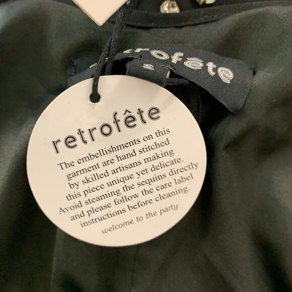 RETROFETE Size S Black Polyester Beaded Shift Dress - Picture 8 of 10